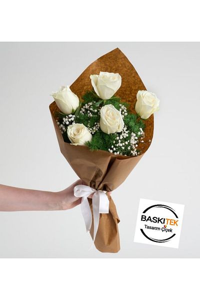 baskıtek Λευκή τεχνητή ανθοδέσμη τριαντάφυλλου, Μπουκέτο λευκού τριαντάφυλλου, Γρήγορη αποστολή---