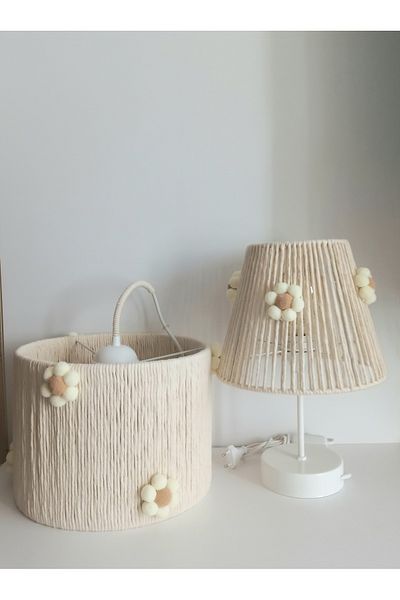 C&A&B KUZEY AVİZE Cylinder Macrame Rope Wrap Chandelier Conical Wire Lampshade Baby Girl and Children's Room Design Chandelier Lampshade Set