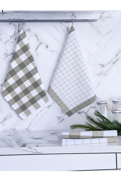 Tuable Serina 4-Piece Checkered Set, Kitchen Drying Cloth, Nutrition Cover, American Service, Gray Set 45X70Cm