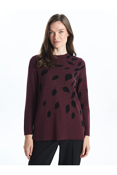 LC Waikiki Lcw Grace Claret Red Crew Neck Patterned Women's Knitwear Sweater