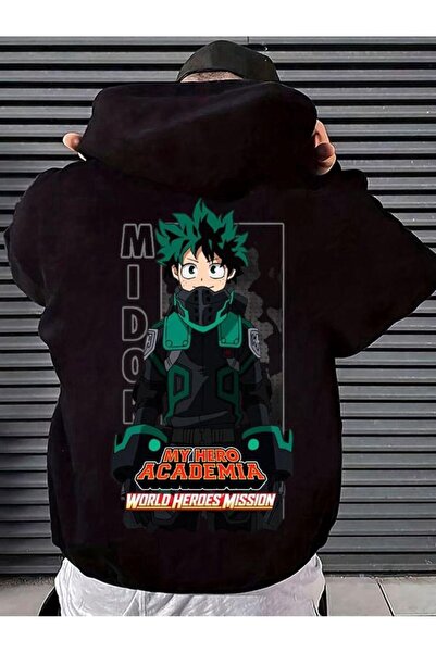 Aesthia هودي My Hero Academia Midoriya كبير الحجم مطبوع من الأمام والخلف - Mi...