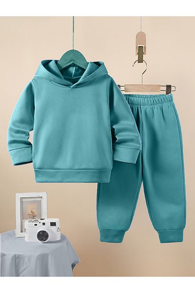 Let's Wear طقم بدلة رياضية للأطفال بدون طباعة - طقم رياضي مكون من قطعتين