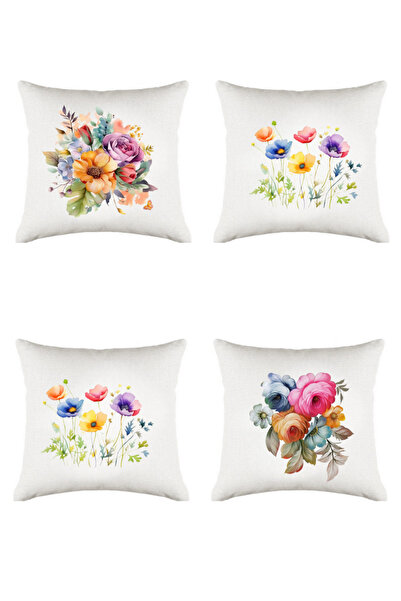 Elbasan Tekstil Set de 4 huse de pernă cu imprimeu digital cu flori/vintage 4...