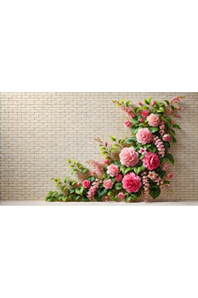 Venspor Fundal de studio cu flori roz și detalii de cărămidă - 200x150cm