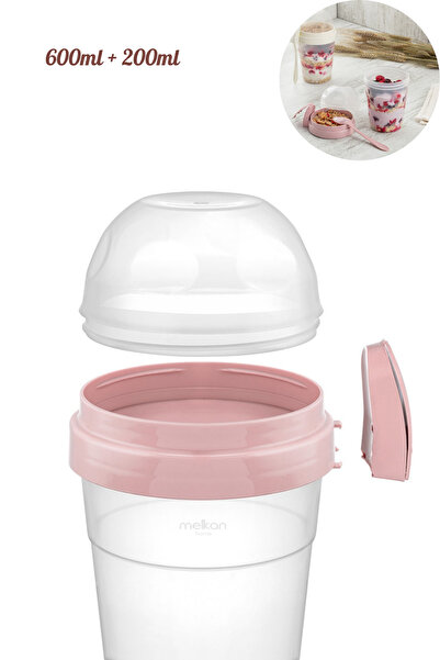 Melkan Home Portable Yogurt Container with Spoon - 600 ml + 200 ml Storage Container - Practical Portable Nutrition Container