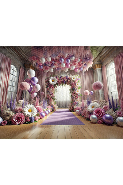Venspor Romantik Çiçek ve Balon Temalı Stüdyo Fonu, 200x150cm Arka Plan