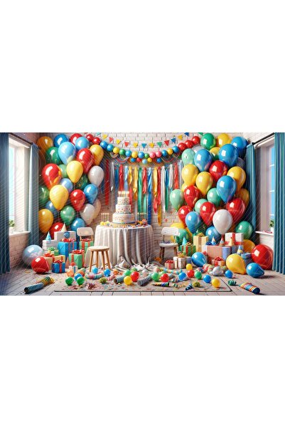 Venspor Renkli Balonlar ve Hediye Kutuları ile Parti Temalı 200x150cm Fotoğra...