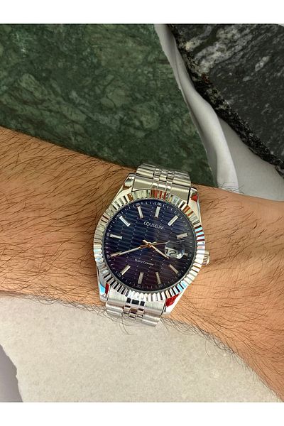 Coliseum Round Inside Navy Blue Silver Men's Wrist Watch