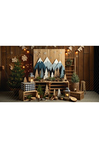 Venspor ديكور شتوي ريفي - موضوع خشبي وجبل، صندوق استوديو مقاس 200 × 150 سم