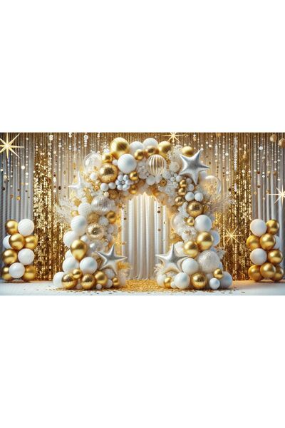 Venspor خلفية استوديو أنيقة تحت عنوان عيد الميلاد - زخارف ذهبية وبيضاء، 200x150 سم