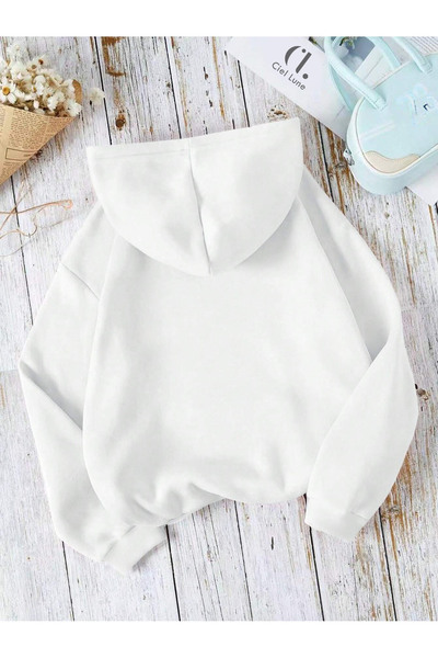 NEVERMIND Sevgili Çift Kombin Kaplan ve Aslan Ön Baskılı Kapüşonlu Sweatshirt 2'li Set Takım 3 İplik Beyaz