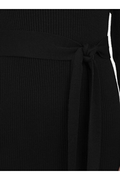 Benin Belt Detailed Knitwear Hijab Dress - Black - Benin