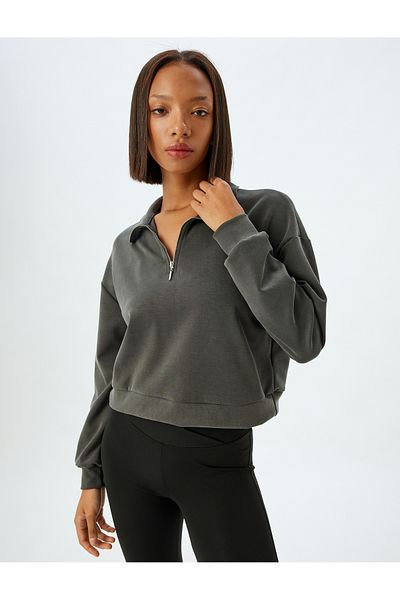 Koton Half Zipper Sports Sweatshirt Stand Collar Comfortable Fit Thick Modal Fabric