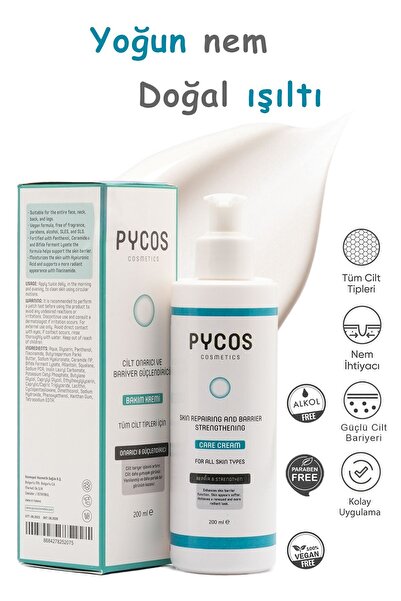 PYCOS COSMETICS Bariyer Onarıcı ve Güçlendirici Cilt Bakım Kremi 200 ML, Hyal...