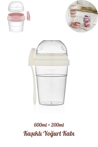 Melkan Home Portable Yogurt Container with Spoon - 600 ml + 200 ml Storage Container - Practical Portable Nutrition Container