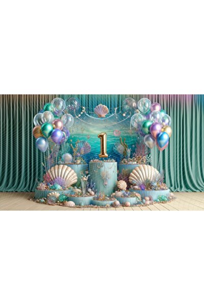 Venspor Deniz Altı Temalı Birinci Yaş Günü Dekoru ile Balonlu Arkaplan, 200x1...
