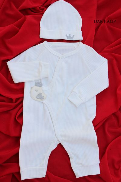 Bebeloji Baby Chick Embroidered Plain Baby Girl Jumpsuit Hat Set of 2