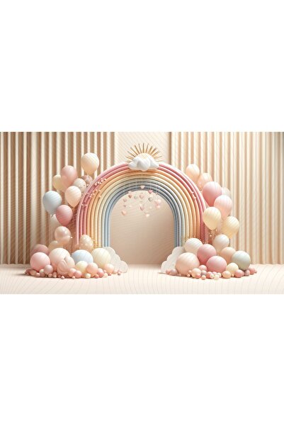 Venspor Boho Bebek Çadırı ve Balonlu Arkaplan, 200x150cm Stüdyo Fonu