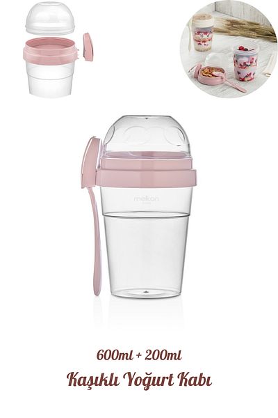 Melkan Home Portable Yogurt Container with Spoon - 600 ml + 200 ml Storage Container - Practical Portable Nutrition Container