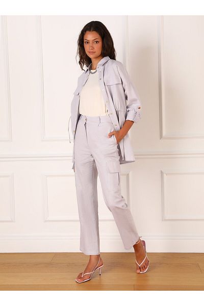 Refka Linen Fabric Lilac Cargo Pants - Refka