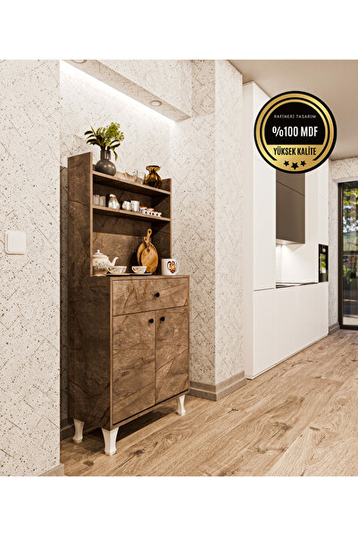 DEKORFİM DF14102GD Çok Amaçlı Beyaz Airfry Dolabı Kahve Köşesi