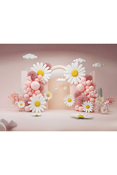 Venspor Pembe ve Papatya Temalı Romantik Stüdyo Fonu, 200x150cm, Arka Plan