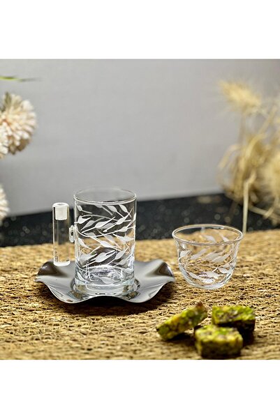 Eslim طقم فناجين شاي زجاجية منقوشة على شكل أوراق شجر مكون من 18 قطعة وميرا