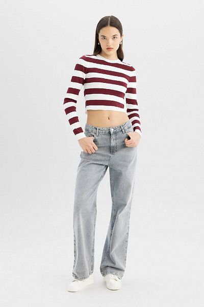 DeFacto Pulover Coool Slim Fit, cu dungi, cu decolteu, tricotaj X6888az24wn