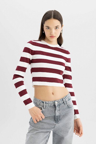 DeFacto Pulover Coool Slim Fit, cu dungi, cu decolteu, tricotaj X6888az24wn