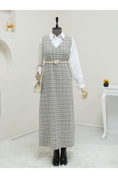 Modamorfo Χακί Χρώμα V-Neck Tweed Gilet