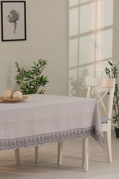 Emtory Home Τραπεζομάντιλο πολυτελείας ανθεκτικό στους λεκέδες 160x220 cm Γκρι - Δαντελένιο τραπεζομάντιλο -