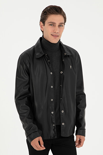 U.S. Polo Assn. جاكيت جلدي أسود للرجال 50297252-001
