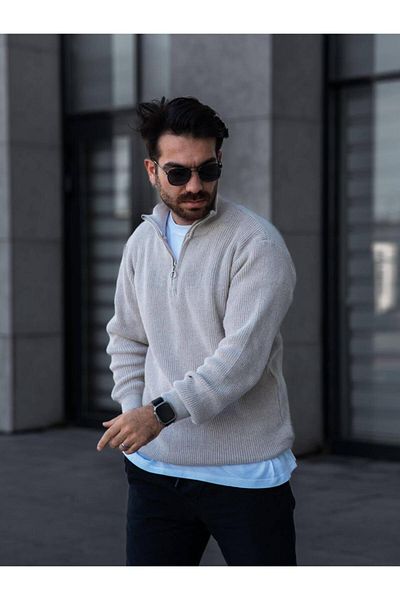 Combineman35 Ανδρικό πλεκτό πουλόβερ με γιακά με μισό φερμουάρ