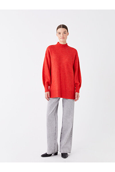 LC Waikiki Lw - Half Turtleneck Plain Long Sleeve Oversize Women's Knitwear Tunic