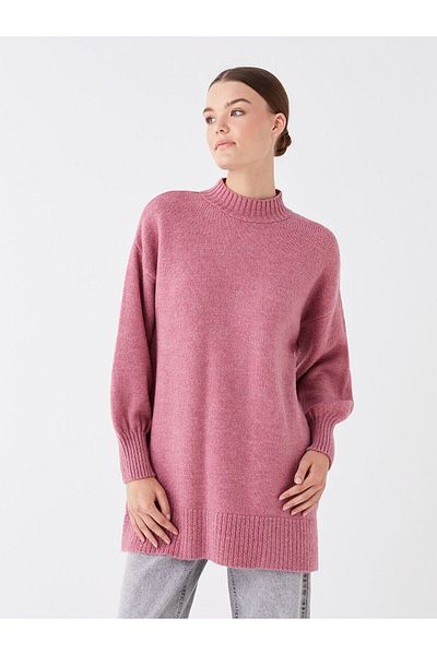 LC Waikiki Lw - Μισό ζιβάγκο μονόχρωμο μακρυμάνικο oversize γυναικείο πλεκτό τουνίκ