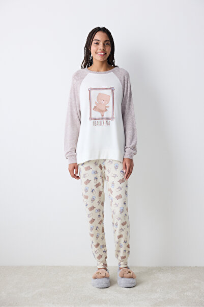 Penti Bearlerina Printed Ecru Pants