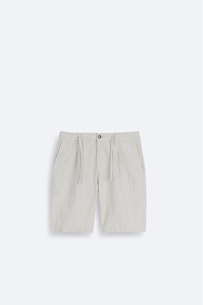 Avva Чоловічі бежеві шорти з еластичним поясом, з суміші льону, вільного крою B003731