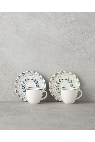 English Home Set cești de cafea Petally Bone Porțelan 4 bucăți pentru 2 persoane 90 ml Albastru-verde