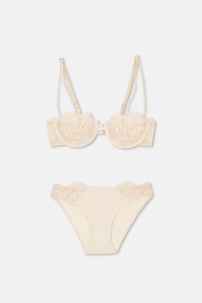 Eros Ersk1190 Gold Sapphire Lace Slip-BH – Strumpfhosen-Set