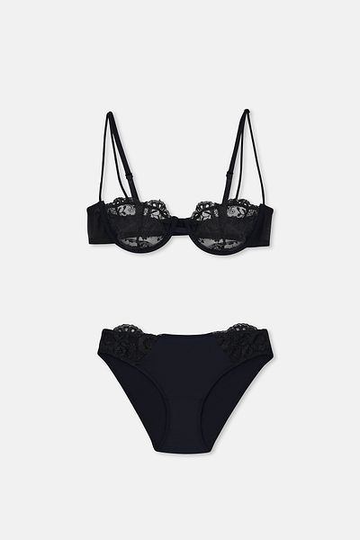 Eros Schwarzer Ersk1190 Sapphire Lace Slip Panty BH Tk.