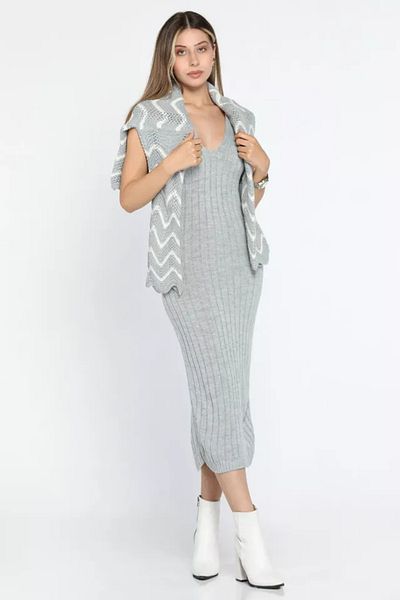Tanos Patterned Blouse Dress Combination Knitwear Casual Double Set