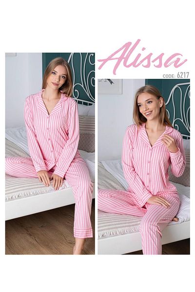 Alissa Pink Striped Button-Down Pajama Set