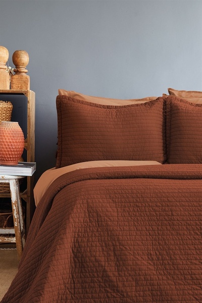 İssimo Home غطاء سرير سافانا مغسول 100% قطن بوبلين نحاسي 180*260 سم.