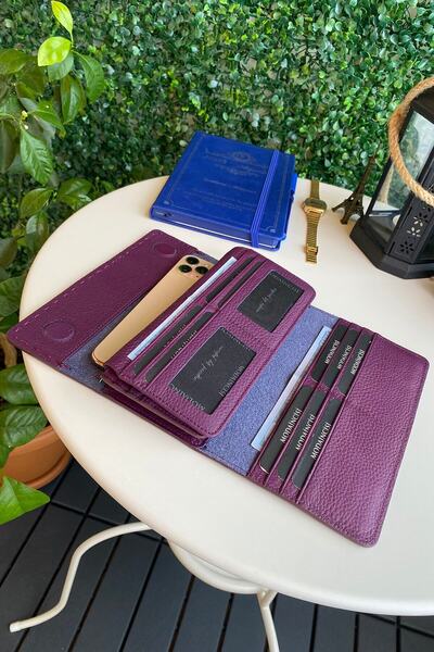 Modica Tampa - Справжня шкіра Магнітний телефонний відділення Фіолетовий гаманець, 14 відділень для карток