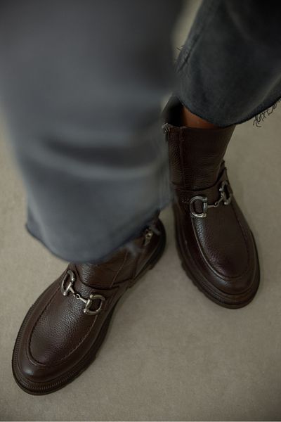selinshoes Melodi Genuine Leather Front Buckle Detailed Zippered Boots - Bitter Brown