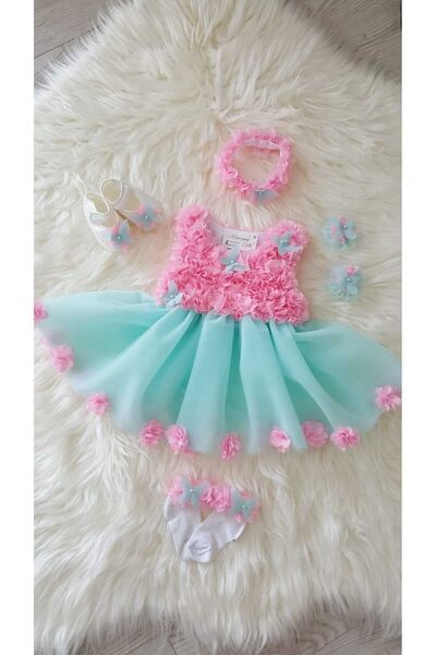 GOLD TEKSTİL Prenses Kız Bebek Elbisesi, Doğum Günü Elbisesi, Mevlit Elbisesi, Düğün Elbise, Fotoraf Çekimi.