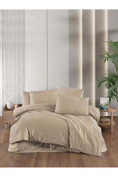 Rebeka Home Collection Σετ Παπλωματοθήκη Διπλό Σατέν Μπεζ