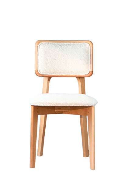 Woodenbend Pafi Natural Ahşap Yuvarlak Masa Takımı 110x110 – 4 Kumaş Döşemeli Sandalyeli İskandinav Bohem