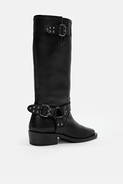 NILUFARR Malvina Siyah Hakiki Deri Kadın Çizme