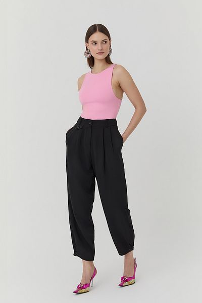 Quzu Button Detailed High Waist Trousers Black